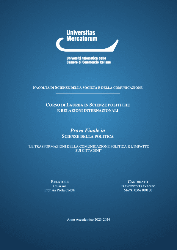 Copertina tesi: Le trasformazioni della comunicazione politica e l'impatto sui cittadini